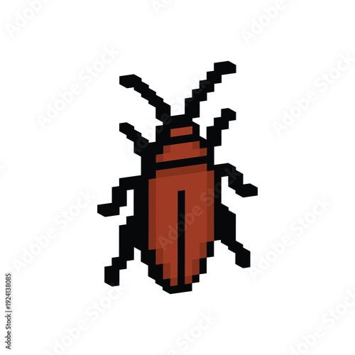 3D isometric pixel art cockroach bug 8 bit vector icon for computer game, logo