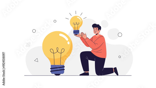Man holding a glowing light bulb, symbolizing innovation and bright ideas