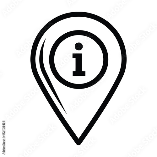 Location pin icon with information symbol inside