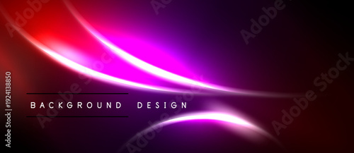 Abstract background features vibrant purple, red gradients. Smooth lines create dynamic light effects, modern design element.
