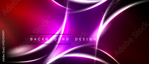 Vibrant abstract background. Swirling neon lines create dynamic visual effect. Red, purple hues dominate composition. Modern design element.