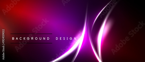 Abstract vibrant background. Gradient shades transition from red to purple. Bright neon lines create dynamic curves, modern design element.