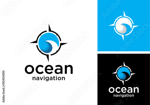 simple design vector logo icon compass vector with sea waves
