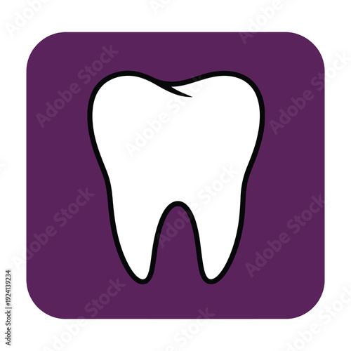 Clean white tooth icon on purple square background
