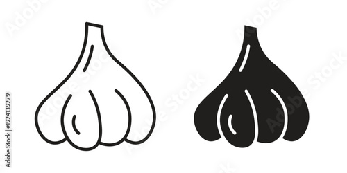 Garlic icon vector pack. Thin linear and black flat style.