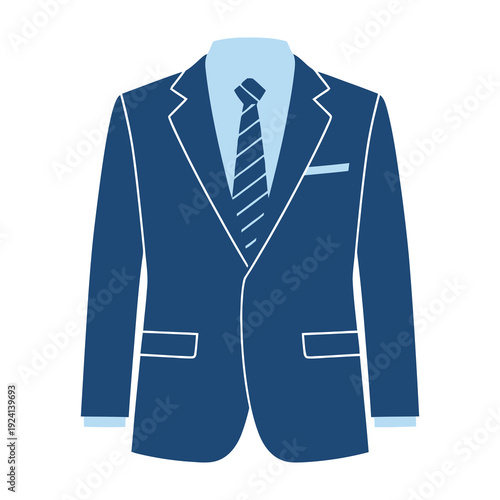 Classic blue suit with striped tie and pocket square