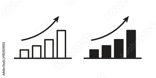 Growth icon vector pack. Thin linear and black flat style.