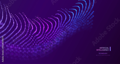 Particle Ai liquid dots, glowing abstract background. Neon blurred wave shapes design. Modern cyber light data technology and science vector.