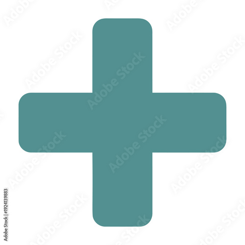 Teal plus sign symbol with rounded corners on white background