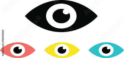 Eye Icon Set with Vision, View, and Visibility Symbols in Multiple Colors for Security, Privacy, User Interface, and Observation Design Projects