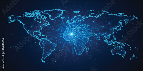 Global Network Connection World Map Vector Illustration with Digital Communication Lines, Data Technology Links, and International Internet Connectivity for Business and Technology Backgrounds