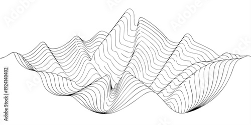 3D Surface Plot Visualization: Contour Map of Peaks and Valleys for Mathematical & Engineering Analysis