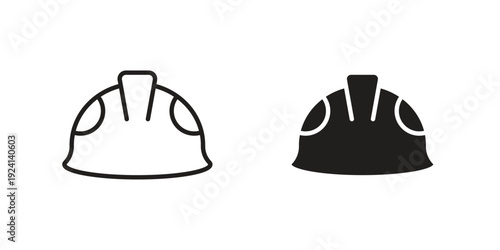 Hard hat icon vector pack. Thin linear and black flat style.
