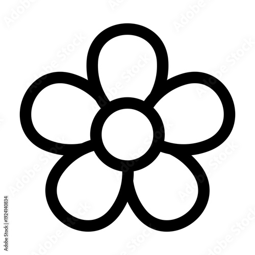 Charming five petal flower icon set featuring symmetrical floral blossom symbols for logo branding and decorative design use