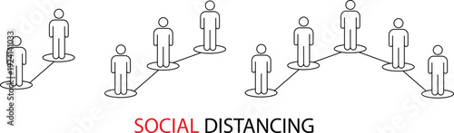 People practicing social distancing with connected figures