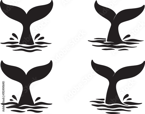 Tail silhouettes emerging from water in various positions