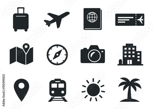 Travei solid vector icons on transparent background 