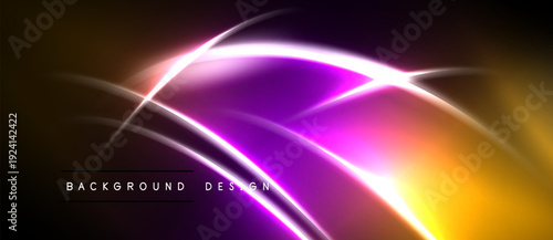 Abstract neon lines create vibrant, flowing curves. Warm colors blend into cool purple hues. Background text reads background design.