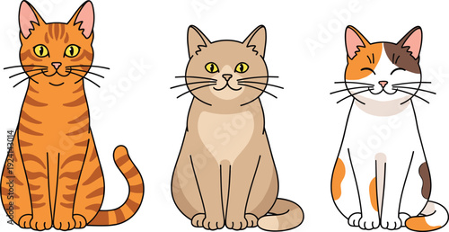 Cute Domestic Cat Illustration Set with Different Breeds Sitting Pet Animals Collection for Veterinary Care Adoption and Animal Lover Design