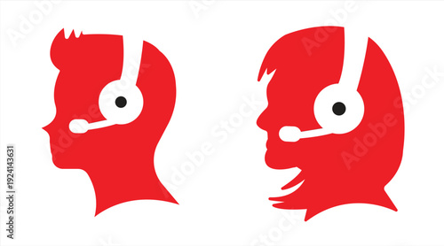 Silhouette icon of a male/female call center officer with a headset, a service symbol. Suitable for websites, logos, apps, templates, and UI designs. EPS10 on a white background.