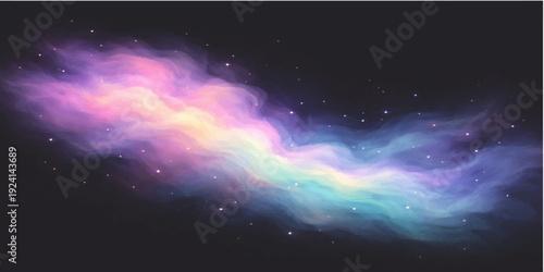 A vast abstract galaxy nebula glows with bright stars and ethereal cosmic light across a dark blue universe filled with glowing planets and fantasy supernova clouds