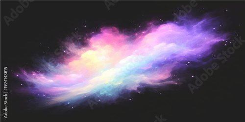 A vast blue nebula swirls through a dark abstract space background filled with bright stars, glowing galaxies, and distant fantasy planets across the cosmic universe