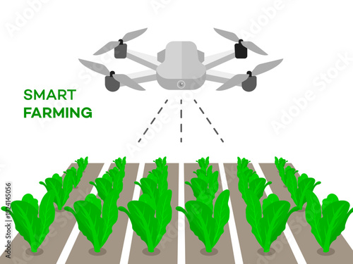 Agricultural Drone Monitoring Green Crop Field  Flat Vector Illustration