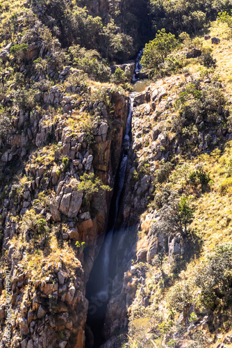 The narrow Majolomba Falls, cutting like a knife through the ancient quartzite cliffs in the Malolotja Nature Reserve in Eswatini