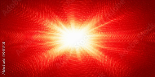 A vibrant red star burst with glowing orange sun rays creates a bright fire explosion design, featuring a hot yellow energy texture and a shining summer backdrop for a stellar space wallpaper