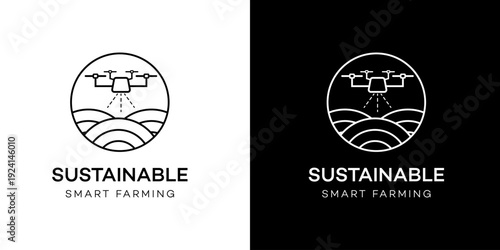 Sustainable Smart Farming Logo  Drone Agriculture Line Art Icon