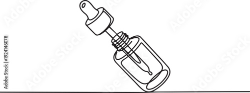 Hand drawn open skincare serum dropper bottle vector. single line vector illustration. isolated white background