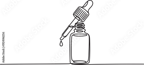 Hand drawn open skincare serum dropper bottle vector. single line vector illustration. isolated white background