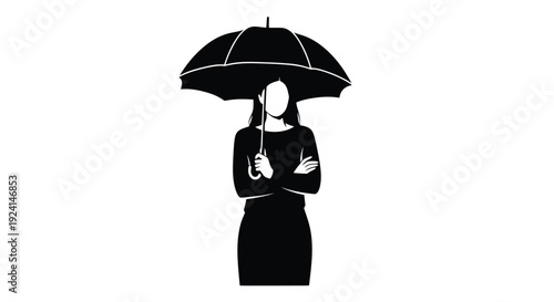Silhouette of a woman holding an umbrella.