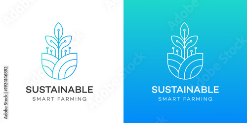Sustainable Smart Farming Logo  Gradient Line Art Icon