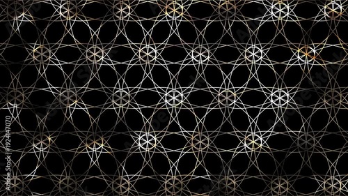 transformation from chaos to abstract flowers, changing geometric shape pattern, shiny lines isolated on black background, abstract motion design overlay template decoration