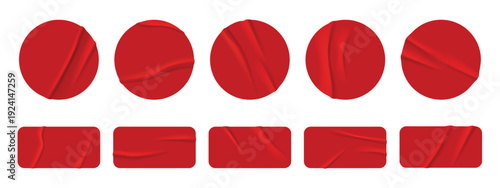 Red oval and square shapes on white background