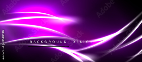 Abstract purple waves, dynamic light effects. Modern background design with text overlay. Dark space creates dramatic contrast.