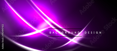 Purple abstract lines create dynamic background. Bright glow emphasizes modern design elements, perfect for digital projects.