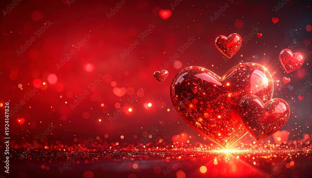 Obraz premium Glowing Heart Arrangement for Valentine's Day or Romance Concept with Sparkling Background.