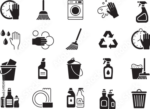 Collection of cleaning icons and symbols