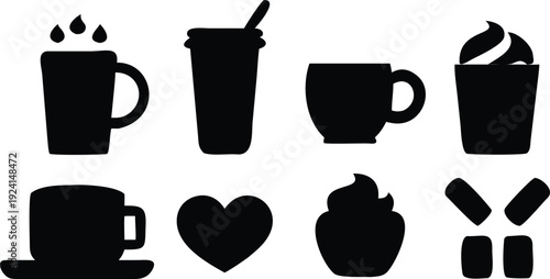 set of coffee and tea cup silhouettes
