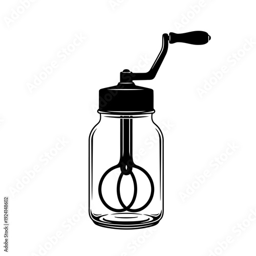 Hand Crank Glass Jar Butter Churn Silhouette for Dairy Crafting - Homestead Concept