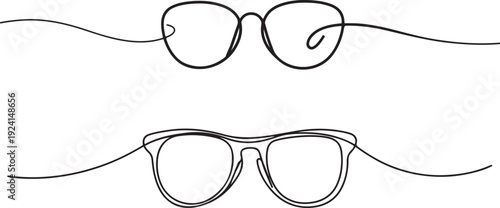 one continuous line drawing of glasses. single line vector illustration. isolated white background