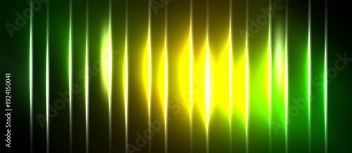 Bright vertical lines create glowing wave pattern. Yellow center transitions to green edges. Dark background emphasizes luminosity.