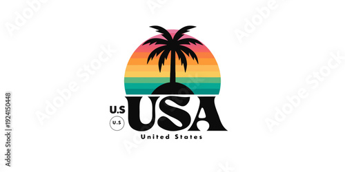 Palm Tree Sunset Gradient Circle SVG – USA, US, U.S, United States Vaporwave Aesthetic Retro Neon Vector