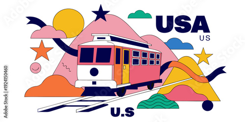 Pastel Hills and Cable Car SVG – USA, US, U.S, United States Soft San Francisco Vector Illustration