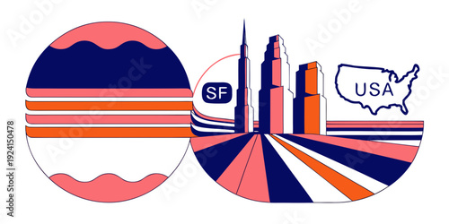 Scandinavian Minimal San Francisco Skyline SVG – USA, US, U.S, United States Clean Geometric Golden Gate Outline Vector