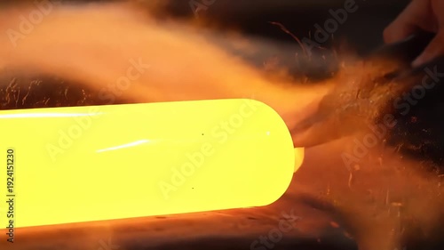 Metal Glows in Hot Forge During Intense Blacksmithing Process