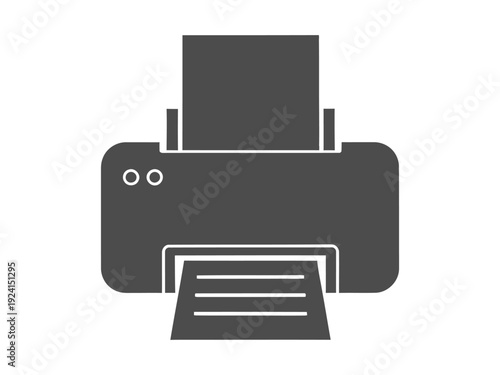 Simple Grey Silhouette of a Modern Printer - Office Equipment Vector Icon