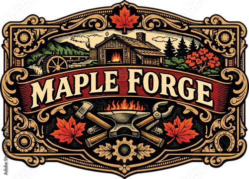 Maple Forge Vintage Blacksmith Logo Badge